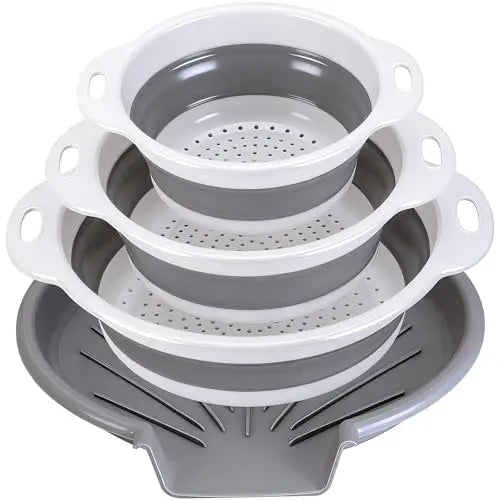 🥗 3-Piece Collapsible Colander Set with Draining Base – Space-Saving Kitchen Strainers for Fruits, Pasta & Vegetables