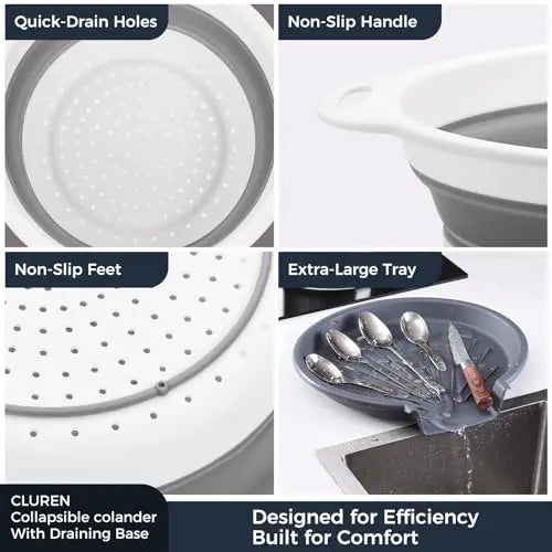 🥗 3-Piece Collapsible Colander Set with Draining Base – Space-Saving Kitchen Strainers for Fruits, Pasta & Vegetables
