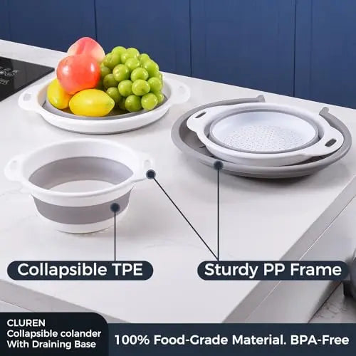 🥗 3-Piece Collapsible Colander Set with Draining Base – Space-Saving Kitchen Strainers for Fruits, Pasta & Vegetables