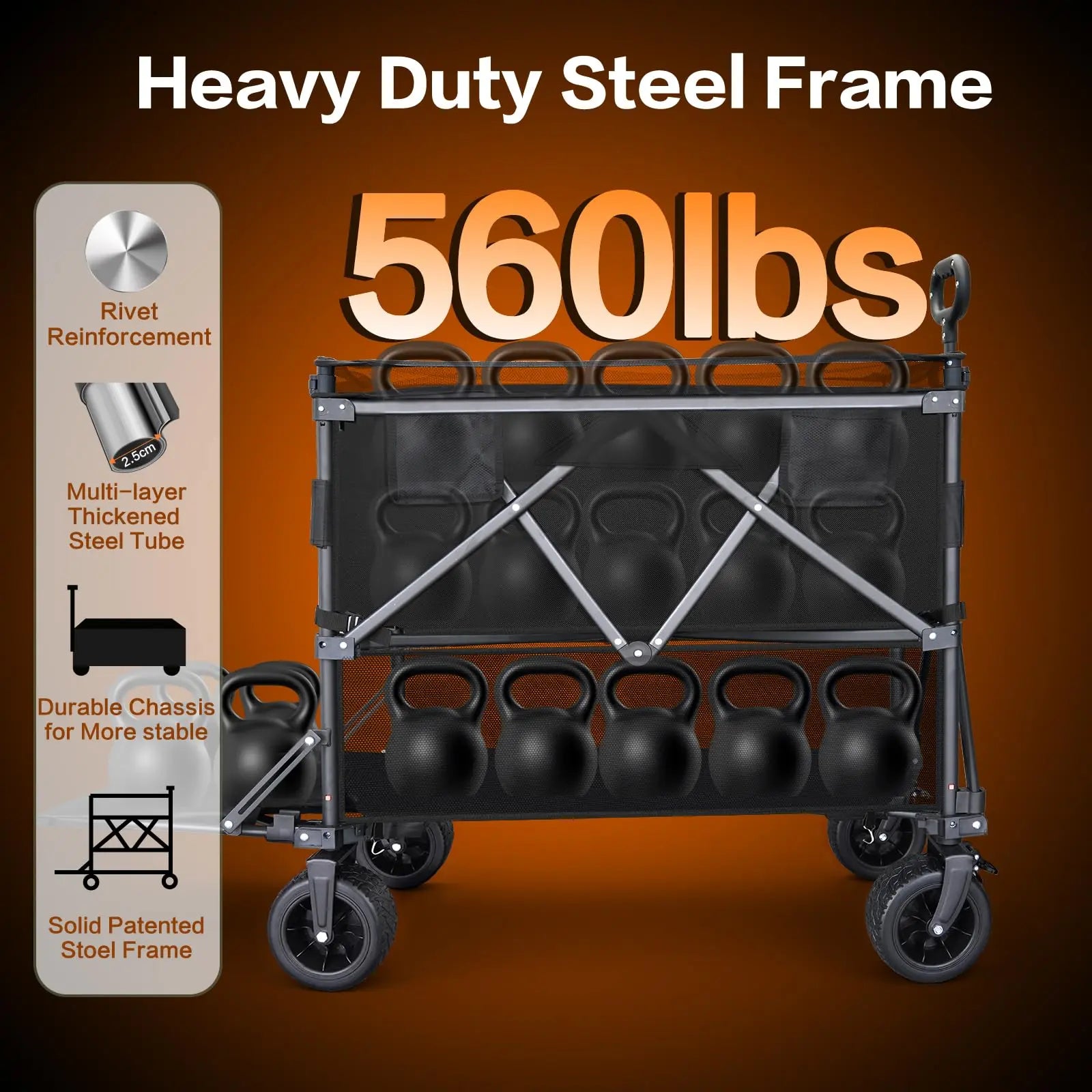 Double-Deck Cart with Storage Net and Rear Guard—560-pound Capacity