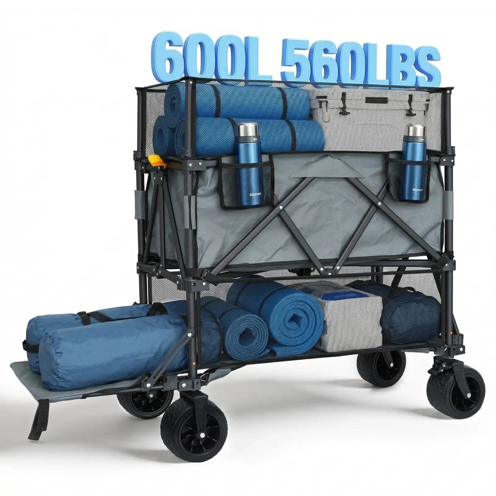 Double-Deck Cart with Storage Net and Rear Guard—560-pound Capacity