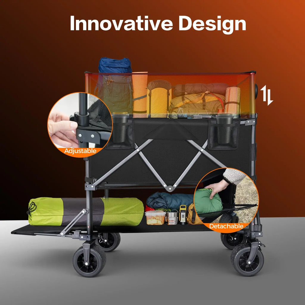 Double-Deck Cart with Storage Net and Rear Guard—560-pound Capacity