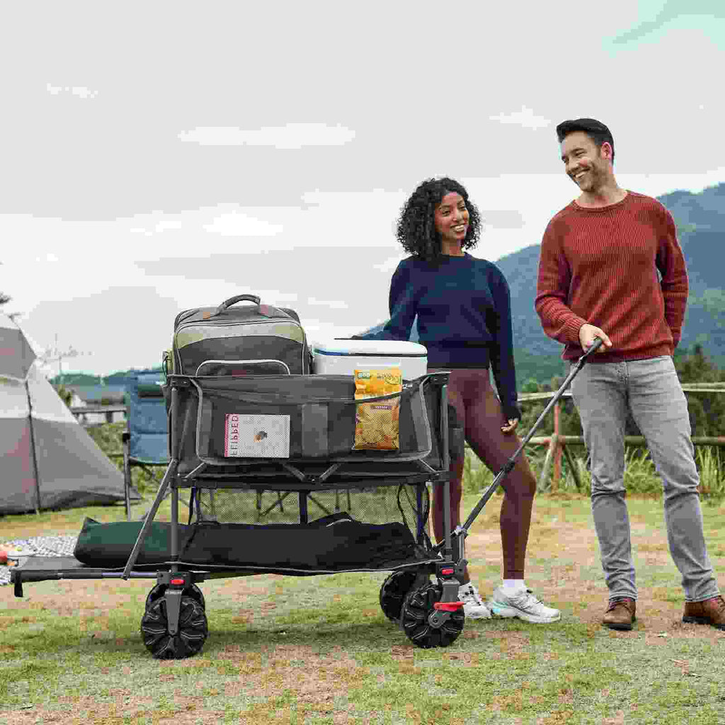 Double-Deck Cart with Storage Net and Rear Guard—560-pound Capacity