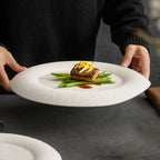 GOSEUNG Matte Pebble-Edge Porcelain Plate — Textured Minimalist Dining Collection