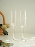 Handblown Rainbow Sprinkles Champagne Flutes Set of 2 Pcs - Whimsical Wine Glasses